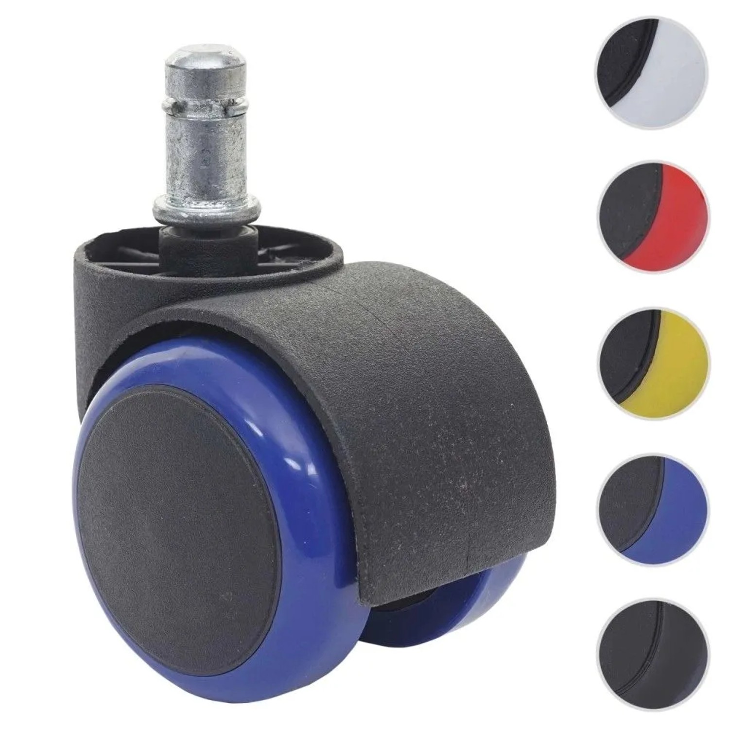 MCW Hartbodenrolle H86, 5er Set, blau, für Bürostühle. Doppelrolle mit Stift und Kunststoffgehäuse.