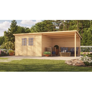 Weka Holz-Gartenhaus Como Natur 598 cm x 300 cm davon 303 cm Anbaudach