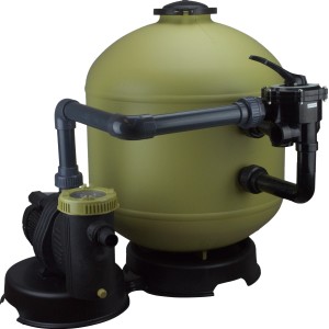 Steinbach Filteranlage SM 16 für Styropor Pool-Set Classic de Luxe Top. Sandfarbener Filterkessel mit schwarzer Pumpe.