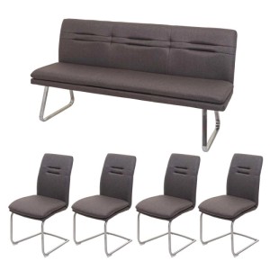 MCW Essgruppe, braun-grau: 4 Stühle und 1 Bank mit Edelstahlgestell, 180 cm