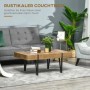 HOMCOM Couchtisch aus Naturholz mit schwarzen Metallbeinen im Industrie-Design, auf grauem Teppich im Wohnzimmer.