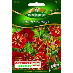 Samentüte Quedlinburger Mädchenauge 'Roulette' mit rot-gelben Blüten für Beet und Rabatte.