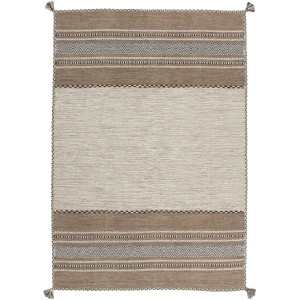 Handgewebter Teppich Morena in Elfenbein/Braun, 160x230 cm, Baumwollteppich mit Ethno-Muster.