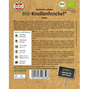 Sperli Bio Knollenfenchel Finale Samenpackung mit Infos zu Anbau und Ernte.
