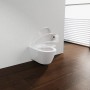 Weißer Schütte WC-Sitz D-Form Pro 3 Duroplast mit Absenkautomatik in modernem Bad.