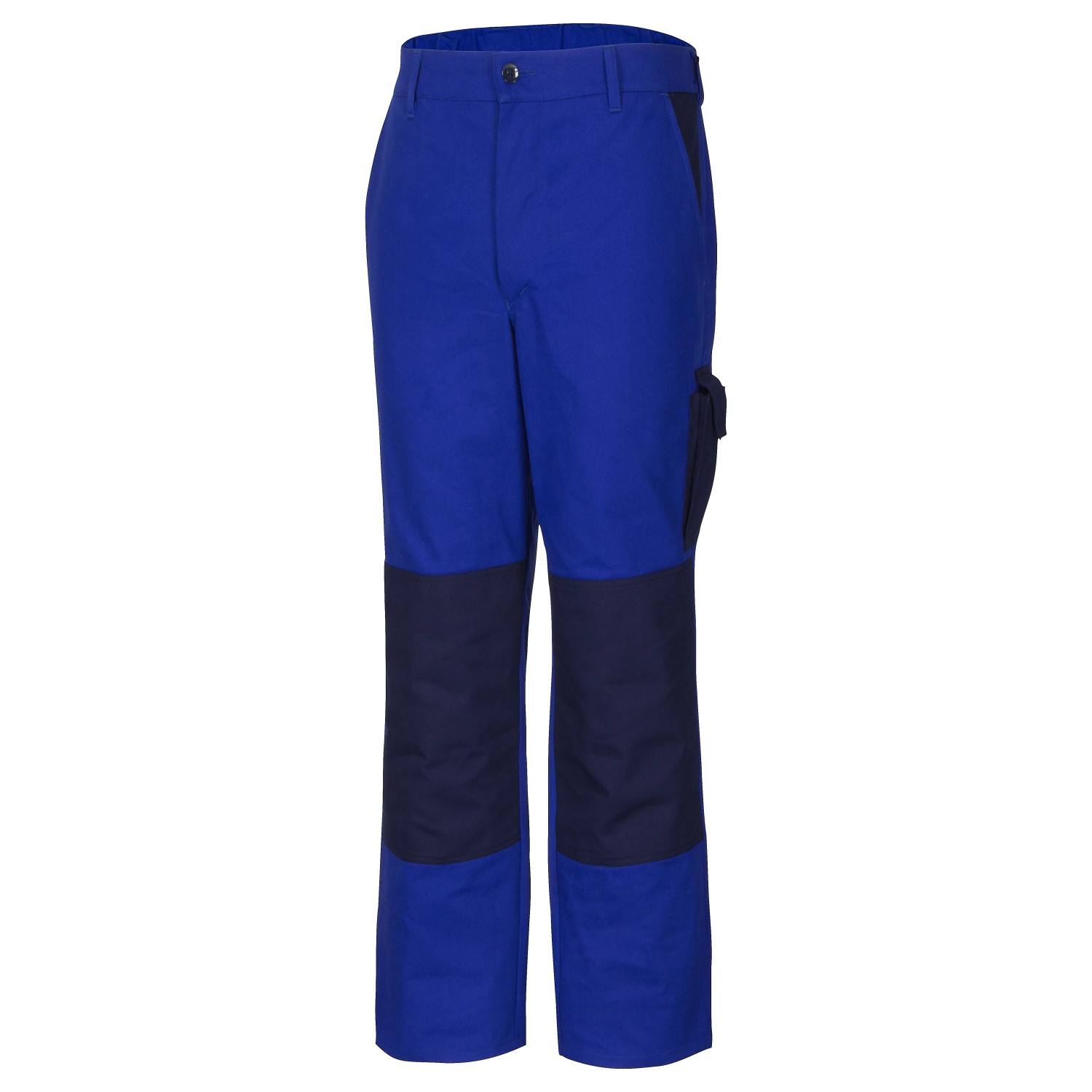 Kornblaue Safety&More Arbeitshose Aktion Gr. M aus Baumwolle mit dunklen Knieverstärkungen.