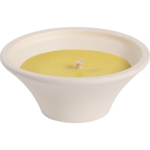 Weiße Citronella Kerze in Terracotta Schale. Duftkerze gegen Mücken für Garten und Balkon.