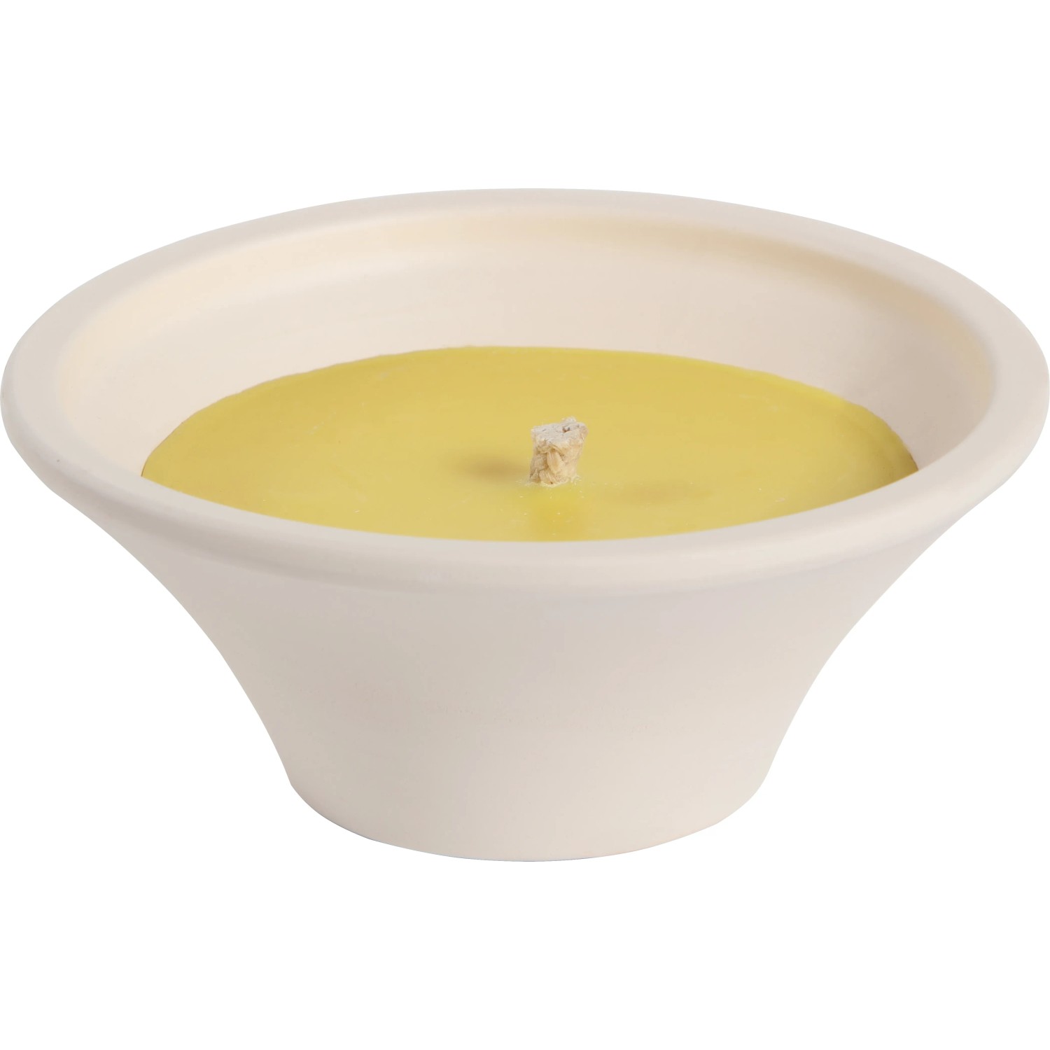 Weiße Citronella Kerze in Terracotta Schale. Duftkerze gegen Mücken für Garten und Balkon.