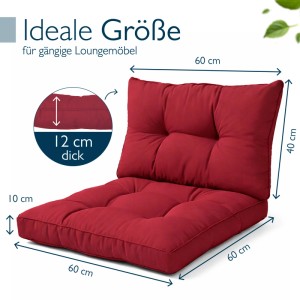 Rotes Beautissu Lounge Kissen Set XLuna, gepolstert. Sitzkissen 60x60x10cm, Rückenkissen 60x40x12cm.