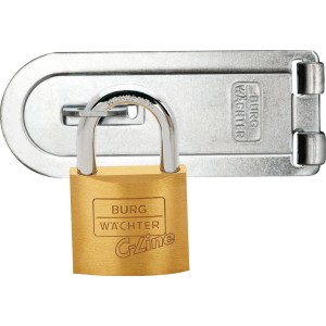 Burg Wächter Schloss & Riegel-Überfalle Set: Verzinkte Überfalle mit Messing Vorhängeschloss.