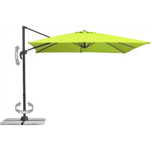 Apfelgrüner Schneider Ampelschirm Rhodos Junior, 270x270 cm, mit Kurbel und Plattenständer.