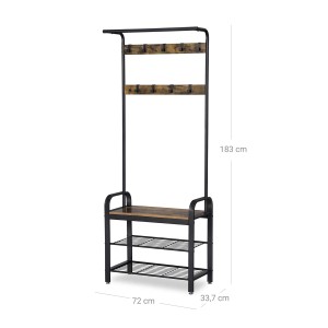Vasagle Garderobenständer mit Schuhbank, braun-schwarz, 183 cm hoch. Garderobenregal mit Sitzbank und Ablagen.