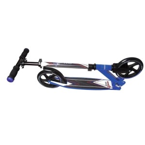 Blauer Muuwmi Aluminium Scooter Tretroller, zusammengeklappt. 205 mm Rollen, höhenverstellbar für Kinder & Erwachsene.