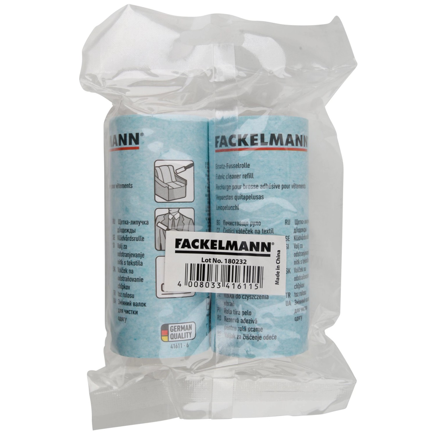 Fackelmann Ersatzfusselrolle, 2 Stück, für Reinigungsgeräte. Weiße Kleberollen im Set.