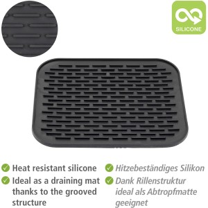 Schwarze Wenko Silikonablage Minu, hitzebeständig und spülmaschinenfest, für Grillutensilien.