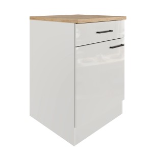 Flex-Well Unterschrank Lund, 60 cm, Lichtgrau/Rauchgrau, mit Schublade und Tür.