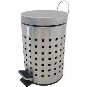 MSV Treteimer, Edelstahl matt, 3 Liter, mit quadratischen Aussparungen.