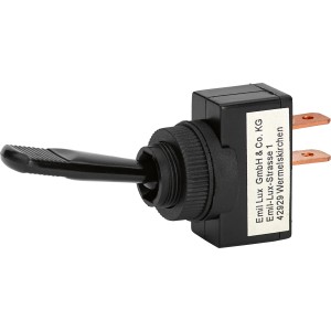 Schwarzer OBI Schalter Ein/Aus für Zusatzscheinwerfer, geeignet für 12V/24V Geräte.