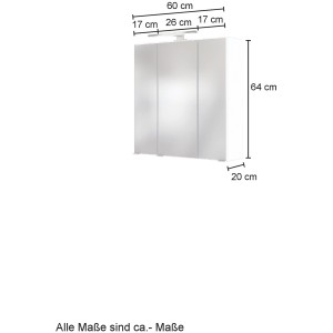 Held Möbel 3D-Spiegelschrank Bari 60 cm in Wotaneiche mit LED-Leuchte.