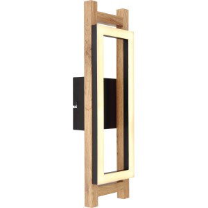 Moderne LED-Wandleuchte Illa in Schwarz matt und Holzoptik, 1-flammig, für stimmungsvolle Beleuchtung.