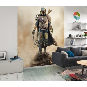 Komar Vlies Fototapete Star Wars Mandalorian The Hunter, 200x280 cm. Mandalorian Krieger in Wüstenlandschaft.