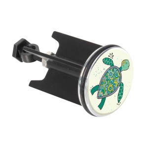 Wenko Waschbeckenstöpsel Pluggy Mod. Turtle RA mit Schildkröten-Motiv in Grün und Gelb.