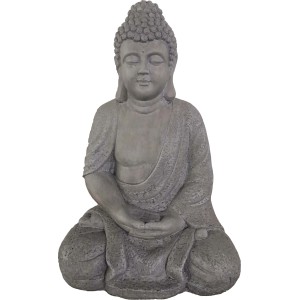 Graue Buddha Gartenfigur (59 cm) in sitzender Position, ideal für die Gartendekoration.