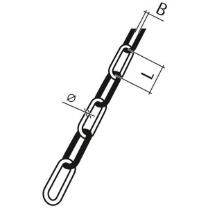 Conacord Absperrkette: Diagramm mit Maßen für Durchmesser, Länge und Breite der Glieder.
