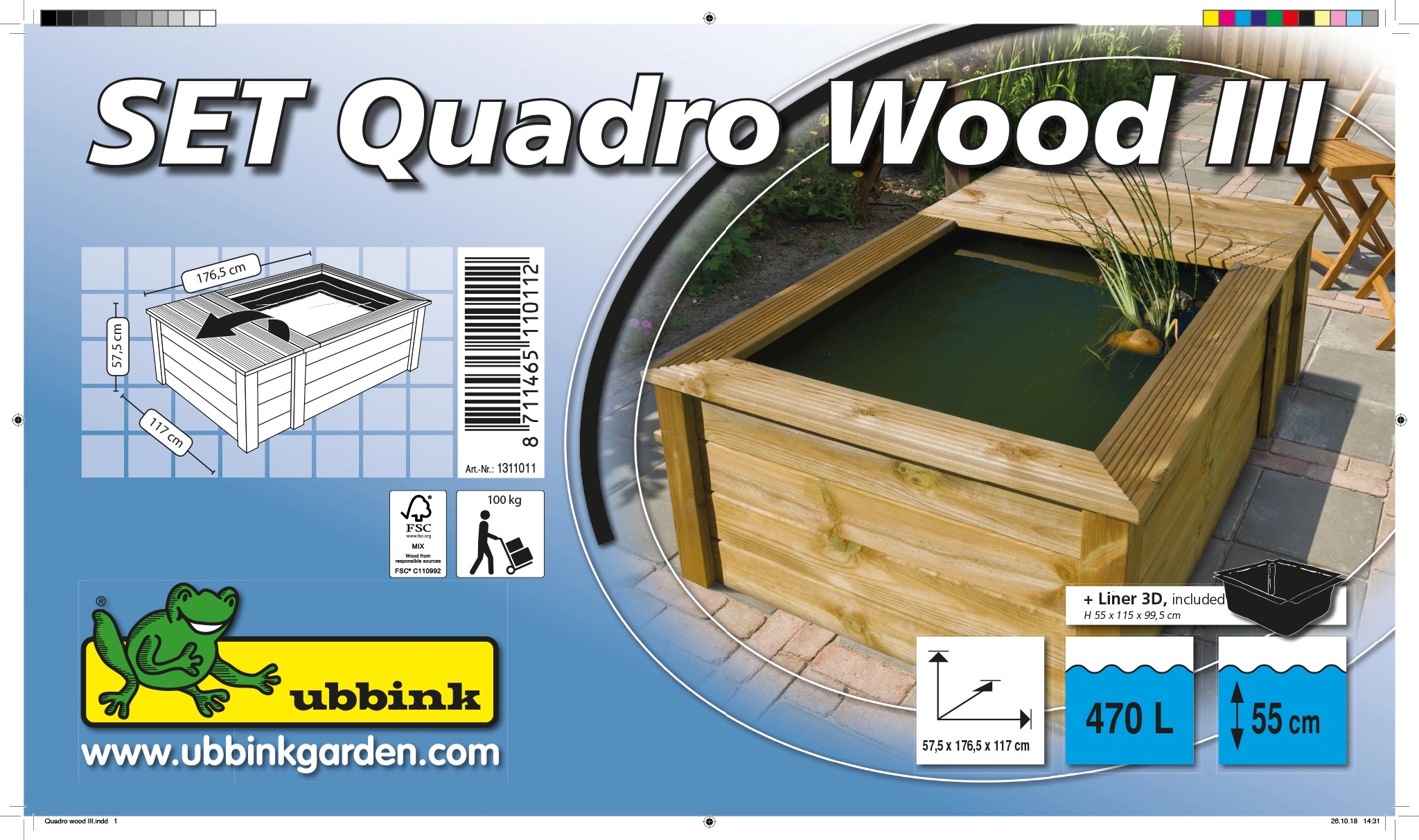 Ubbink FolienteichSet mit Holzumrandung Quadro Wood III PVC/Holz Natur