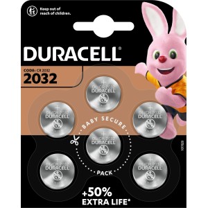 Duracell CR2032 Lithium Knopfzellen, 6er-Pack mit Kindersicherung.