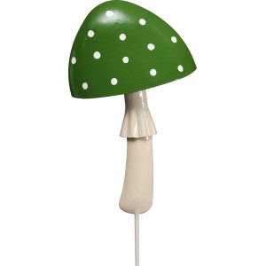 Gartenstecker Pilz, grün mit weißen Punkten, aus Metall, 115cm hoch, Dekoration für Blumenbeete.