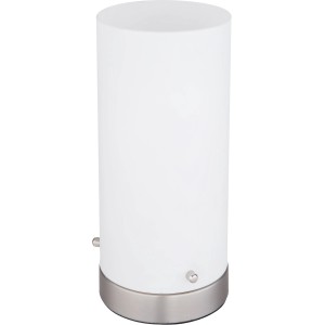 Globo LED-Tischlampe Cyli, Nachttischlampe mit weißem Glas und Nickel-Fuß.