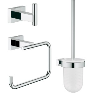 Grohe Essentials Cube WC-Set 3in1: Bademantelhaken, WC-Papierhalter, Toilettenbürstengarnitur in Chrom.