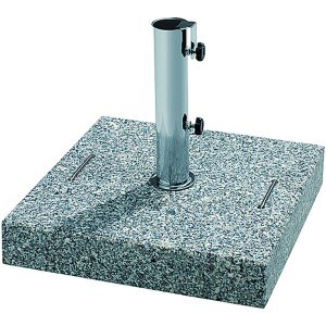 Quadratischer Schneider Granit-Sonnenschirmständer, 42 kg, mit Edelstahlrohr für Schirmstöcke.