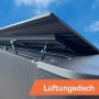 Detailaufnahme des Lüftungsdachs vom SunElements Gartenhaus SunGarden Select in Anthrazit-Metallic.