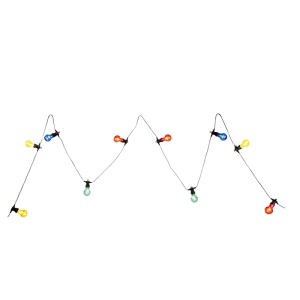 Globo Solar-LED-Lichterkette mit bunten Glaslampen und schwarzem Kabel für den Außenbereich.