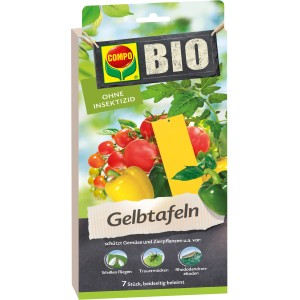 Compo Bio Gelbtafeln, 7 Stk. zur biologischen Schädlingsbekämpfung an Zierpflanzen und Gemüse.