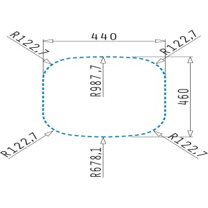 Skizze der Pyramis Kania Edelstahlspüle mit Maßangaben für den Einbau.