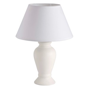Weiße Tischleuchte Düsseldorf mit Stoffschirm, Design-Tischlampe für Wohn- und Schlafzimmer.
