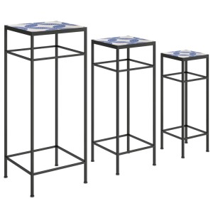 Outsunny Blumenständer-Set  Metall Fliesen Blau 28L x 28B x 71H cm