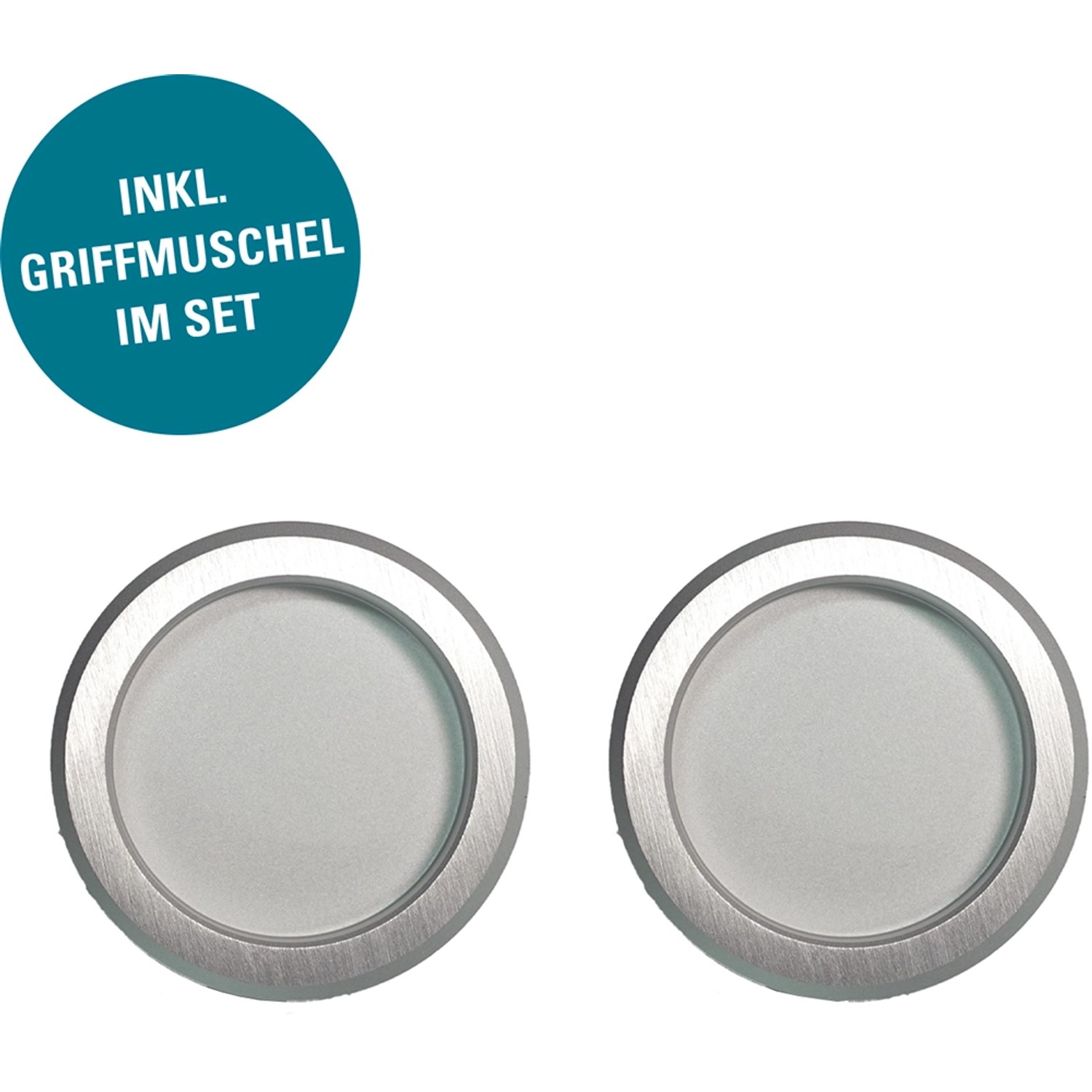 Zwei Griffmuscheln in Edelstahloptik für Glasschiebetür-Set Nova 501.