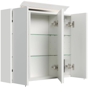 Posseik Spiegelschrank, 75 cm, mit LED-Lampe und Glasböden, Weiß Hochglanz.