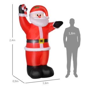 Großer aufblasbarer Weihnachtsmann (240cm) aus rotem Polyester mit Zuckerstange und LED-Lichtern. Ideal für Weihnachtsdeko.