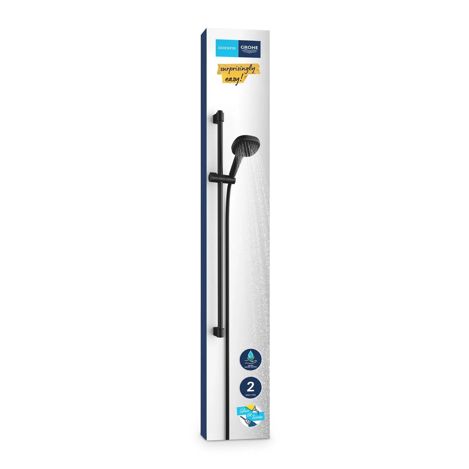 Grohe Quickfix Brausestangenset Vitalio Comfort 110, matt schwarz, mit 2 Strahlarten im Karton.