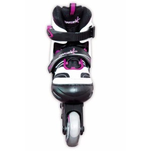 Muuwmi Kinderinliner, verstellbar Gr. 37-40, in Weiß, Schwarz und Pink. Mit ABEC 5 Rollen für Sport & Fitness.