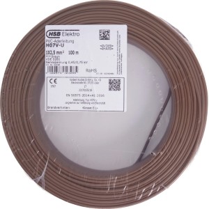 Braune Aderleitung H07V-U, 2,5 mm² Querschnitt, 100 m Rolle für Elektroinstallation.