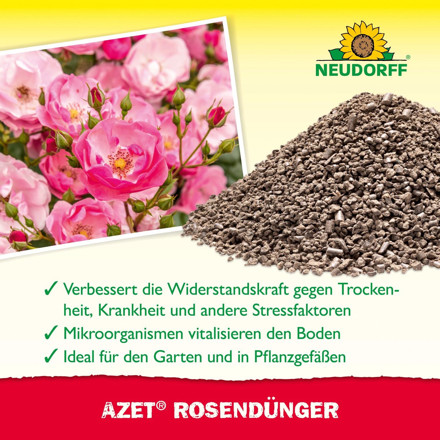 Neudorff Azet Rosen-Dünger: Organischer Rosendünger für üppige Blüten und gesunde Pflanzen.