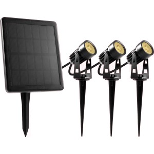3-teiliges Solar-Spotset in Schwarz/Transparent. Solar-Wegeleuchten mit Erdspieß für den Garten.