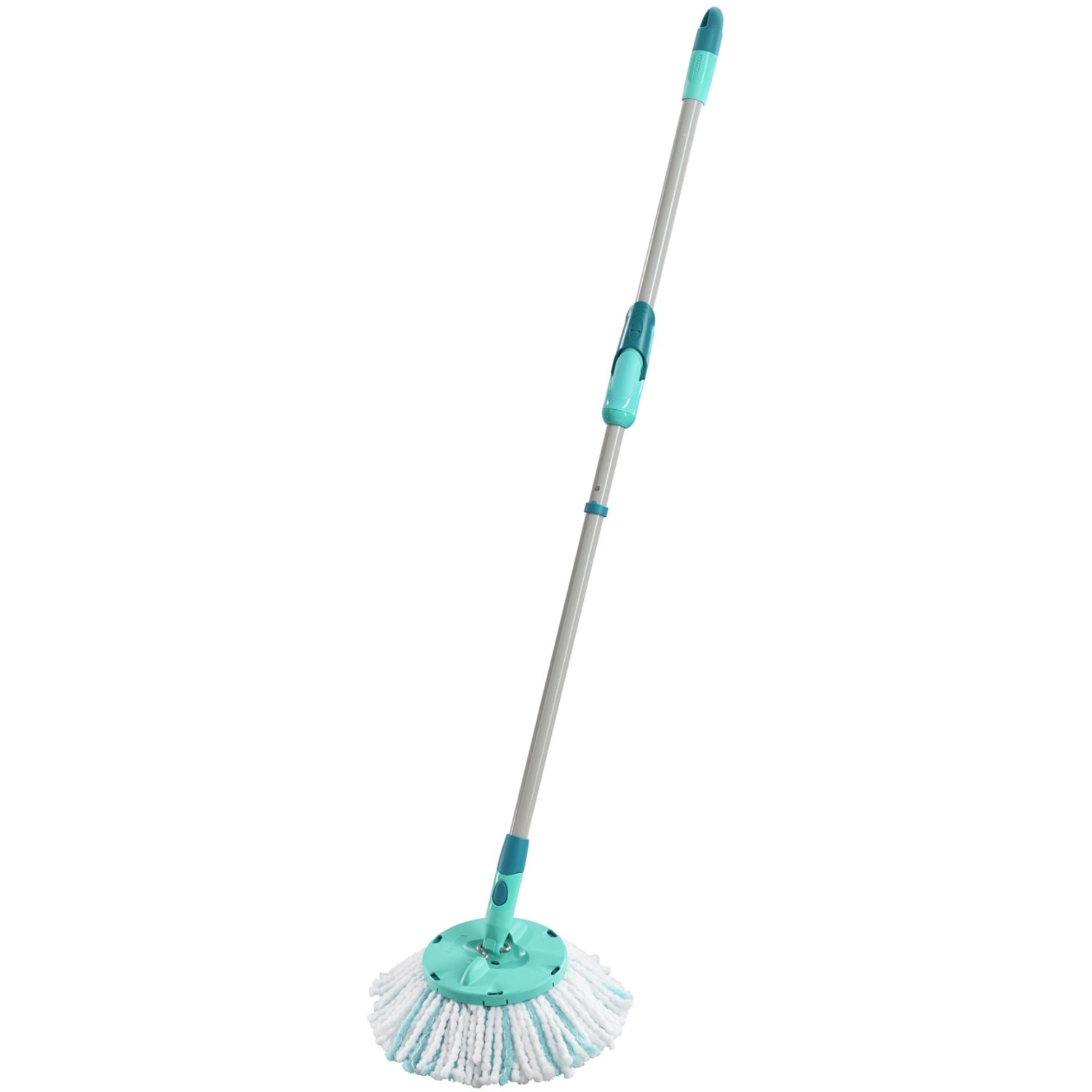 Leifheit Clean Twist Disc Mop Ergo Set mit blau-weißem Wischmopp und Teleskopstiel.
