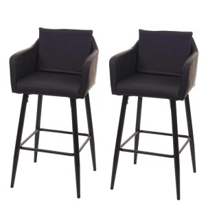 2er-Set Barhocker H93 mit Kunstlederbezug in Schwarz und Metallgestell.